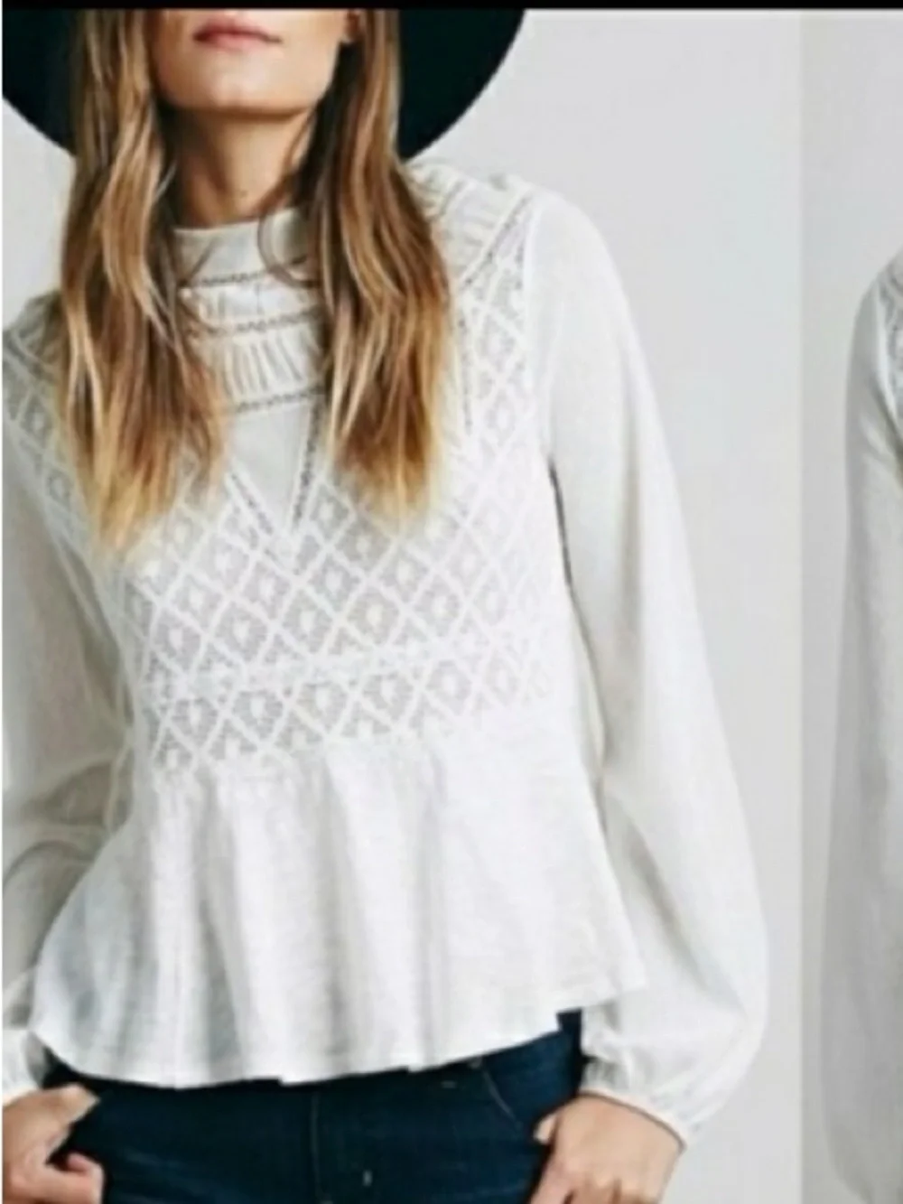 Free People NWT English Rose Ivory Lace Top Sz Large